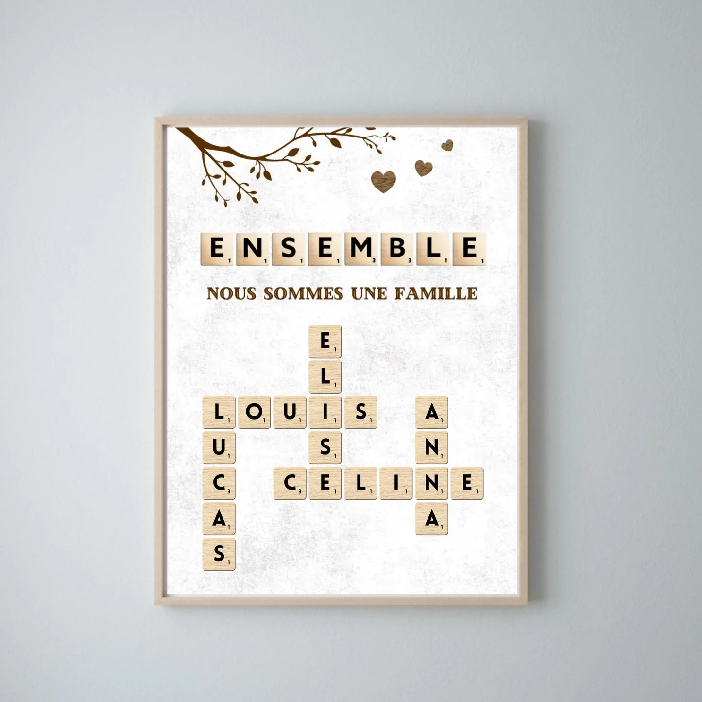 Toile de Scrabble personnalisée avec le nom de toute ta famille - Ensemble, nous sommes une famille