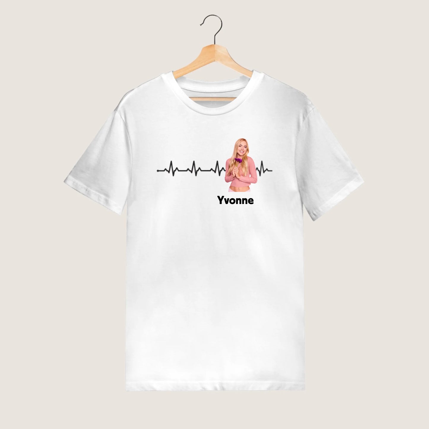 Personalisiertes T-Shirt "Meine Herzfrequenz" mit Bild deines Lieblingsmenschen (Partner, Freundin, Familie)