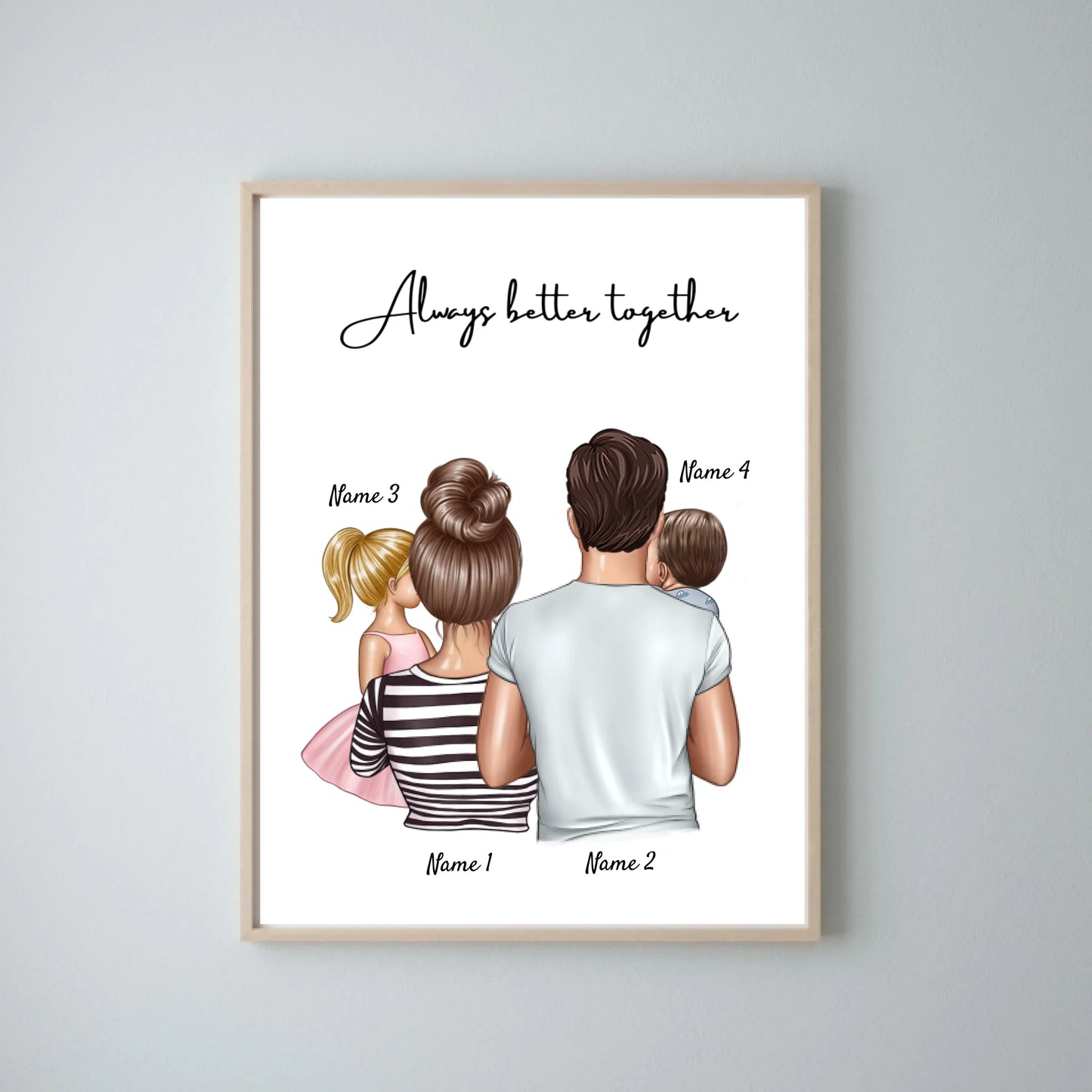 Happy Family - Personalisiertes Poster (Eltern mit 1-4 Kinder)