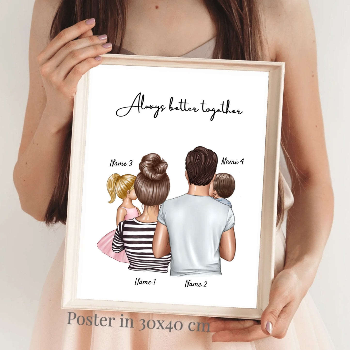 Happy Family - Personalisiertes Poster (Eltern mit 1-4 Kinder)