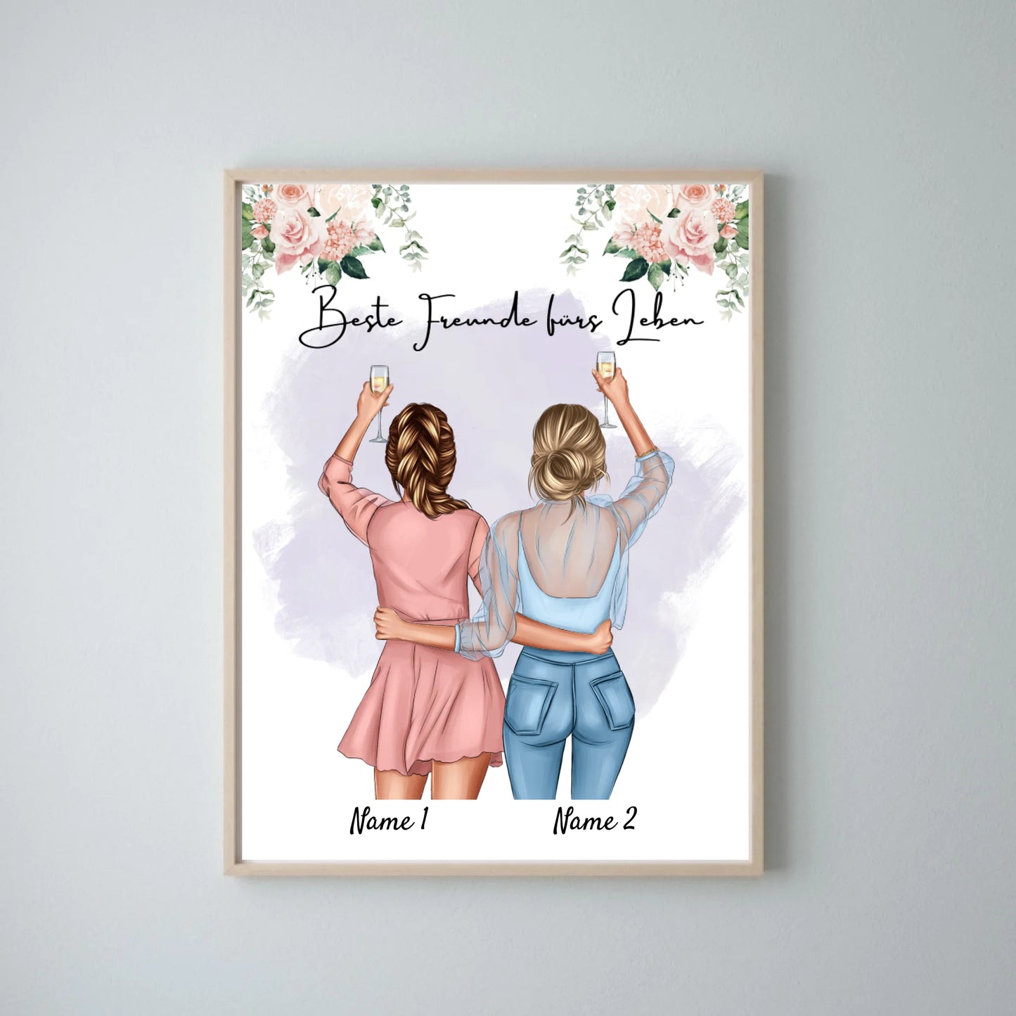 Beste Freundinnen/ Schwestern - Personalisiertes Poster mit Rahmen