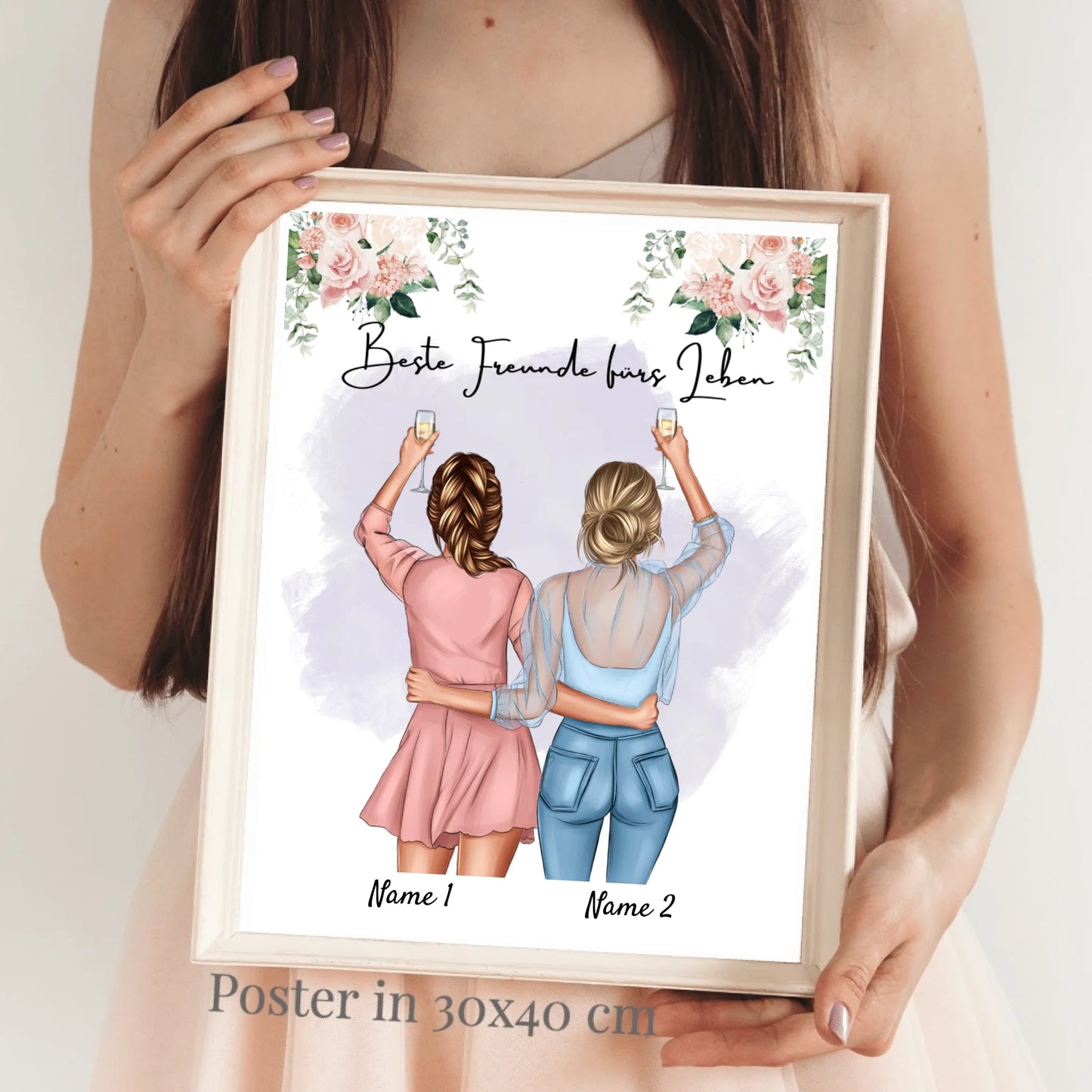 Beste Freundinnen/ Schwestern - Personalisiertes Poster mit Rahmen