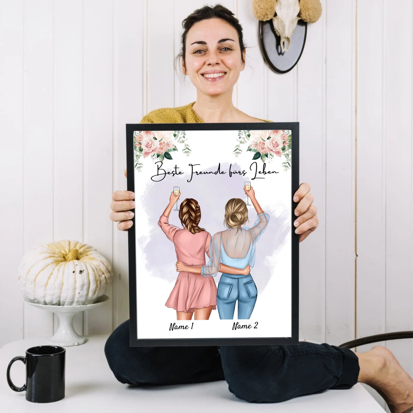 Beste Freundinnen/ Schwestern - Personalisiertes Poster mit Rahmen