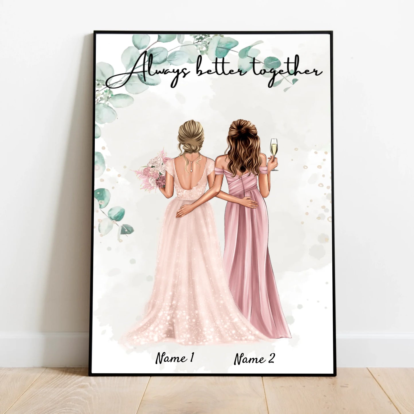 Braut & Trauzeugin - Personalisiertes Poster zur Verlobung/Hochzeit
