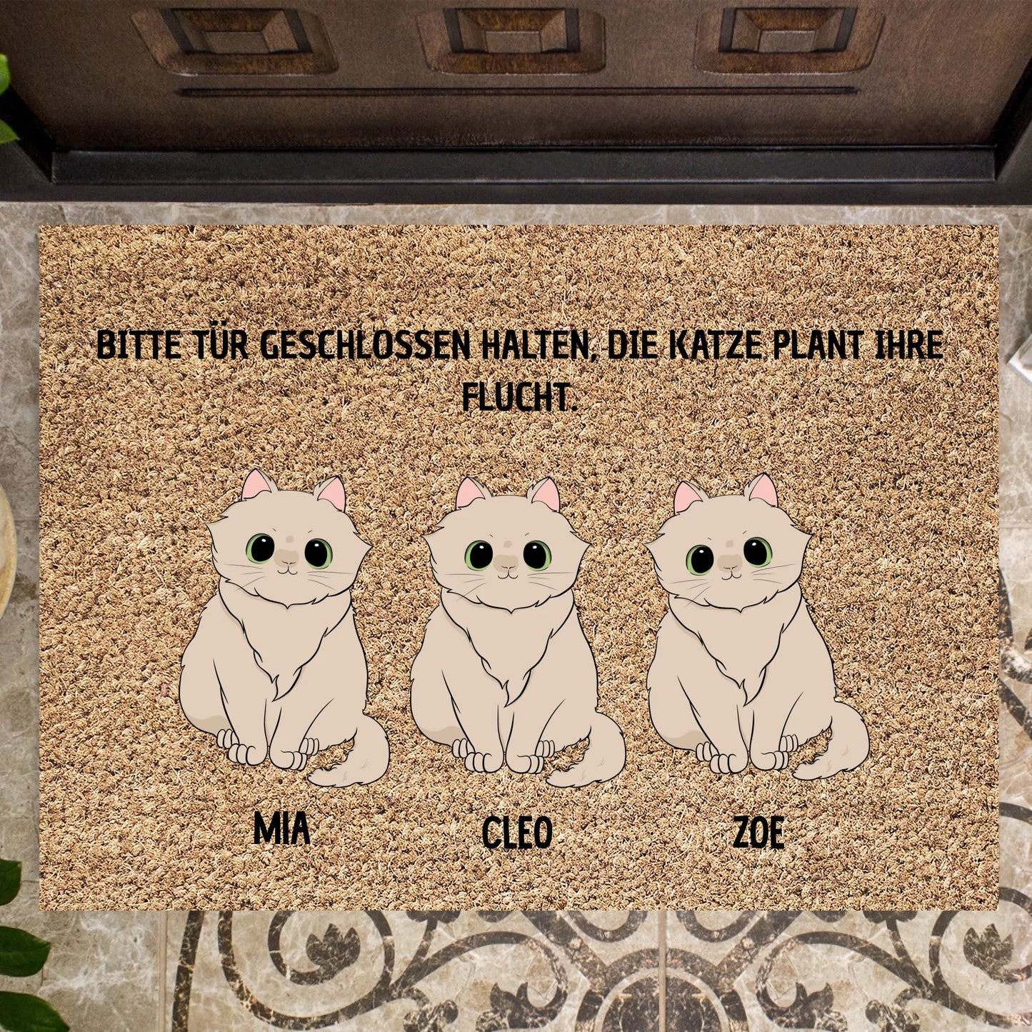 "Plan Miau" - Personalisierte Katzen-Fußmatte mit witzigem Spruch (1-5 Katzen)