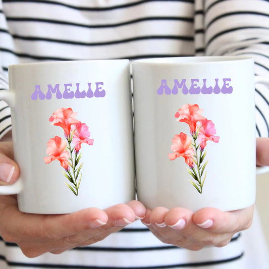 Personalisierte Geburtsblume Tasse (Geburtsmonat Blüte, beidseitiger Druck)