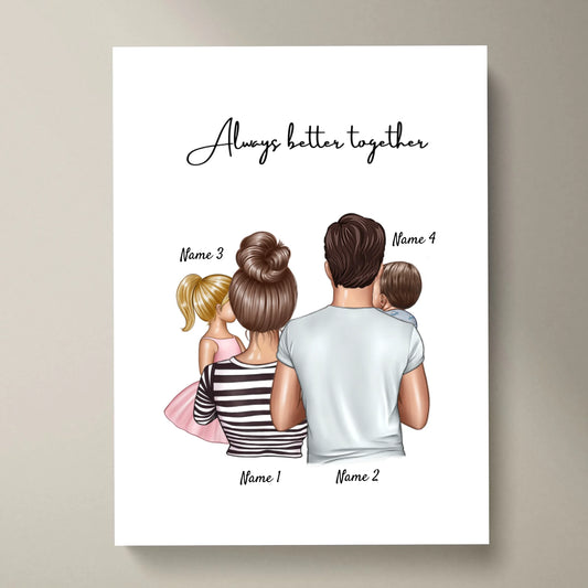 Happy Family - Personalisiertes Poster (Eltern mit 1-4 Kinder)