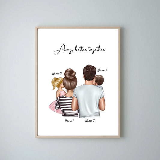 Happy Family - Personalisiertes Poster (Eltern mit 1-4 Kinder)