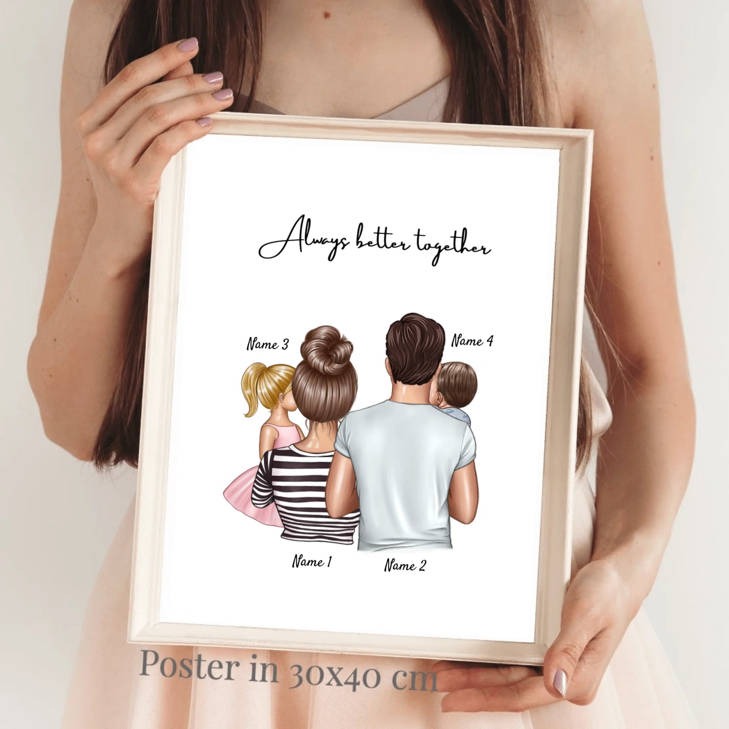 Happy Family - Personalisiertes Poster (Eltern mit 1-4 Kinder)