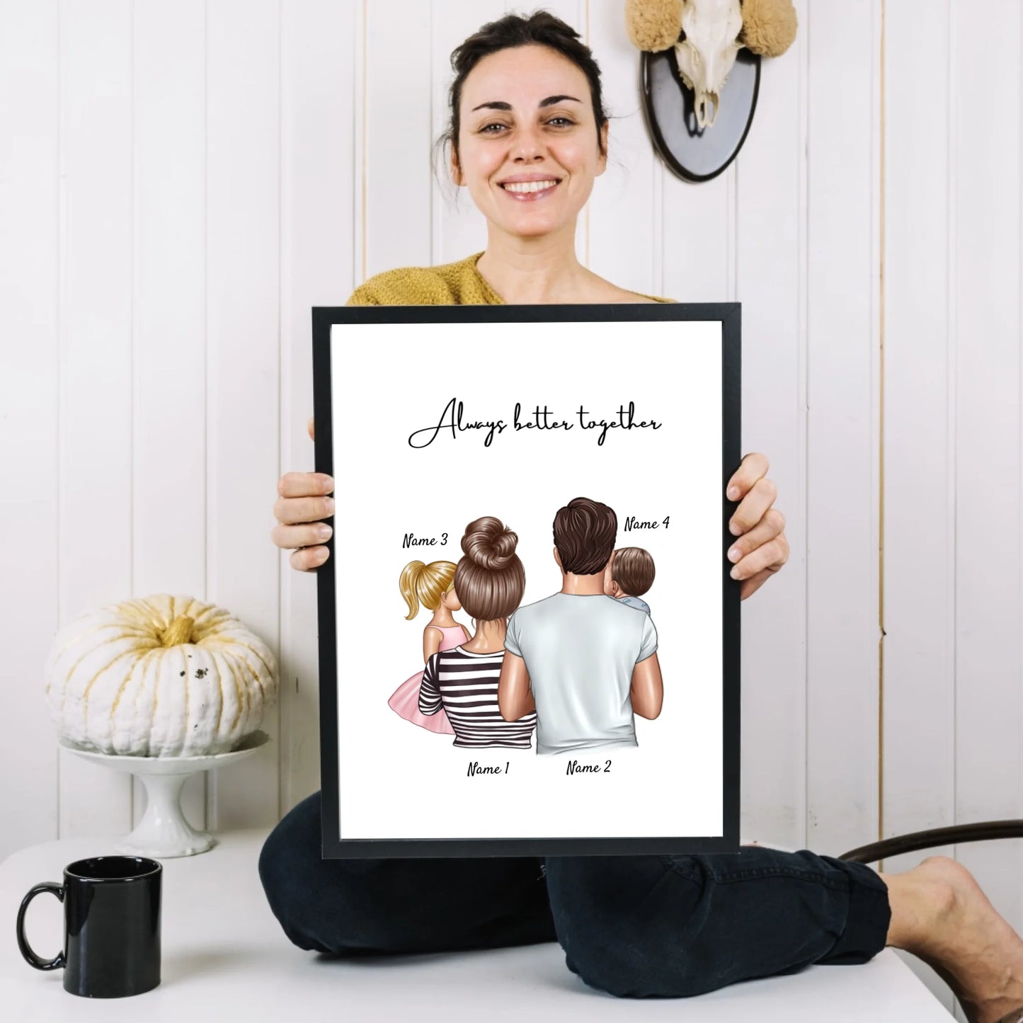 Happy Family - Personalisiertes Poster (Eltern mit 1-4 Kinder)