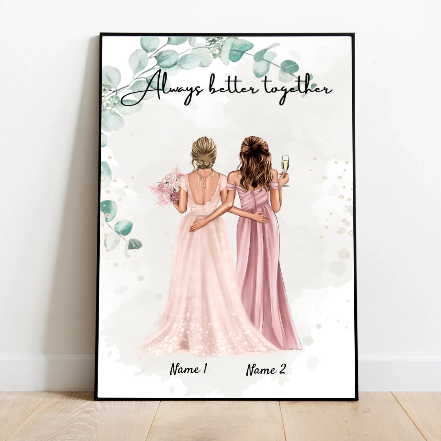 Braut & Trauzeugin - Personalisiertes Poster zur Verlobung/Hochzeit
