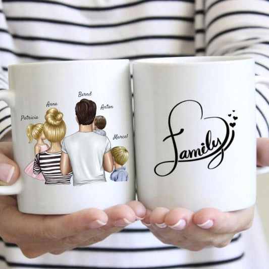 Eltern mit Kindern - Personalisierte Tasse