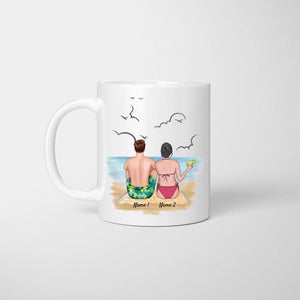 Pärchen am Strand - Personalisierte Tasse Mann & Frau