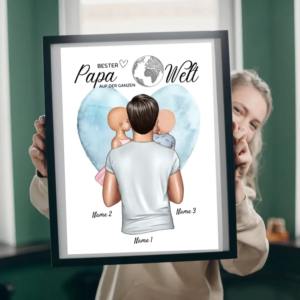 Bester Papa auf der Welt - Personalisierte Leinwand (Vater mit Kindern)