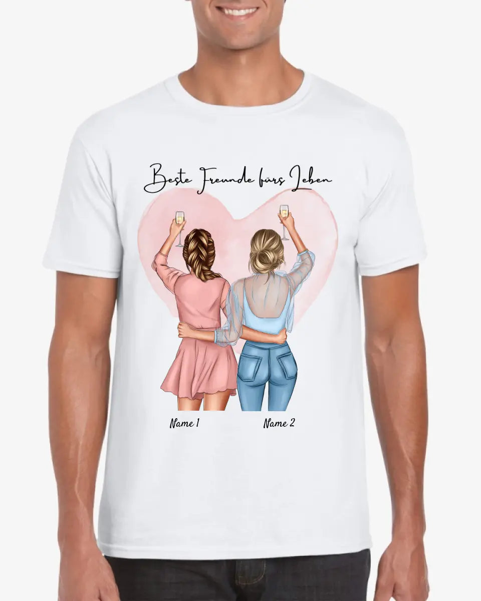 Beste Freundinnen Cheers - Personalisiertes T-Shirt (100% Baumwolle, Unisex)