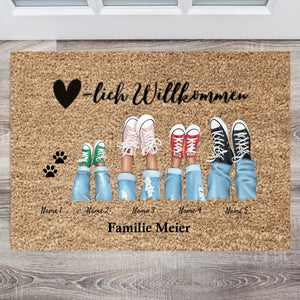 Herzlich Willkommen - Personalisierte Fußmatte  für innen & aussen (2-8 Personen, Kinder & Haustiere)
