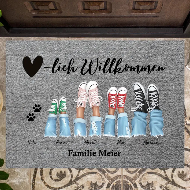 Personalisierte Fußmatte mit Gummistiefeln (2-10 Personen) - Familien –  Personalify