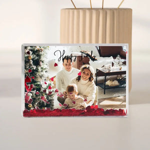 Personalisierter Schüttelrahmen - Unsere kleine Familie, Schneekugel Geschenk, Herzkonfetti - Eigenes Foto hochladen