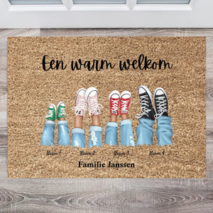 Een warm welkom - Persoonlijke familie deurmat (1-8 personen, kinderen, huisdieren)