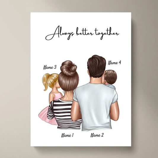 Happy Family - Personalisiertes Poster (Eltern mit 1-4 Kinder)