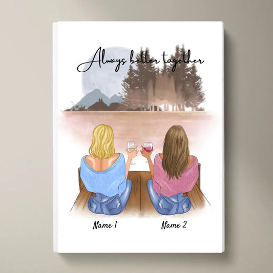Freundinnen/ Schwestern mit Getränk - Personalisiertes Poster (2-4 Frauen)