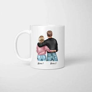 Ich liebe dich mehr! - Personalisierte Pärchen-Tasse (Mann & Frau), Geschenk Partner