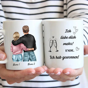 Ich liebe dich mehr! - Personalisierte Pärchen-Tasse (Mann & Frau), Geschenk Partner