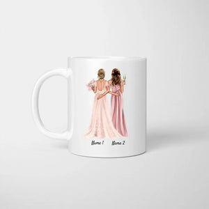 Braut mit Trauzeugin/ Brautjungfer - Personalisierte Tasse zur Verlobung/ Hochzeit