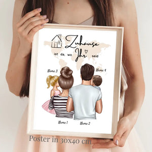 Zuhause ist da, wo ihr seid - Personalisiertes Familien Poster (1-4 Kinder)