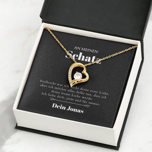 Letzte Liebe - Halskette mit Gold-Herzanhänger & personalisierter Geschenk-Karte (Valentinstagsgeschenk)