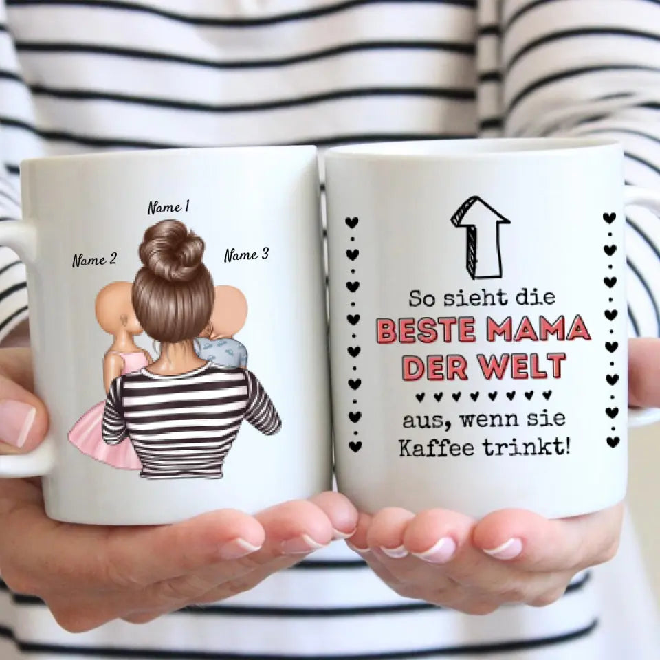 Beste Mama Kaffeetasse - Personalisierte Tasse (Frau mit 1-4 Kinder)