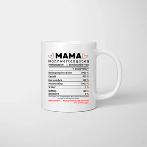 Mama Nährwertangaben 1 Erstaunliche Frau - Personalisierte Tasse (Frau mit 1-4 Kinder)