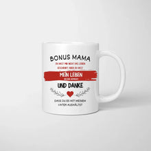 Laden Sie das Bild in den Galerie-Viewer, Danke Bonus Mama - Personalisierte Tasse Stiefmutter (Frau mit 1-4 Kinder)
