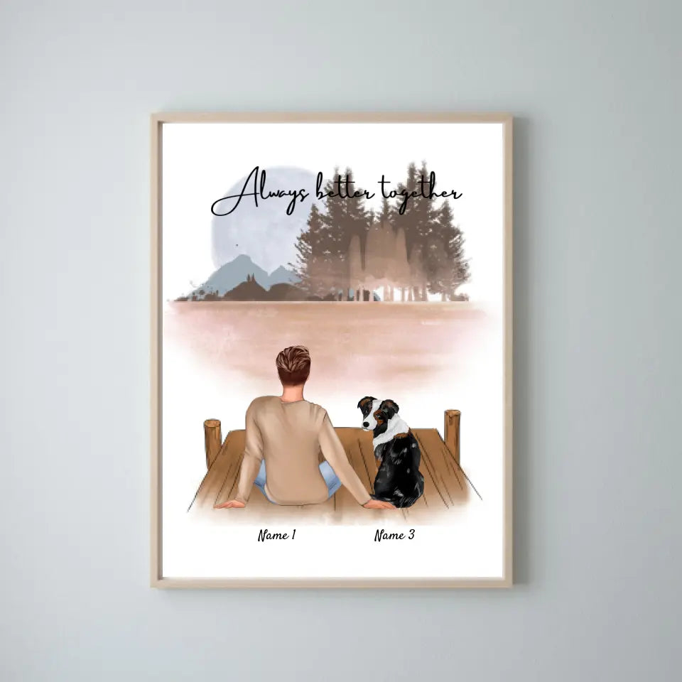 Herrchen mit Haustier - Personalisiertes Poster (Mann mit Hund oder Katze)