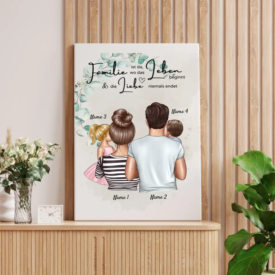 Wo die Liebe niemals endet - Personalisiertes Familien-Poster (Eltern mit Kinder)