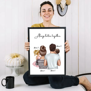 Happy Family - Personalisiertes Poster (Eltern mit 1-4 Kinder)