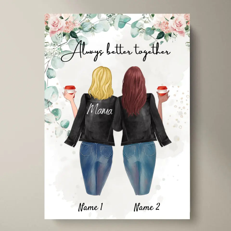 Beste Mama in Lederjacke - Personalisiertes Poster (2-3 Frauen)
