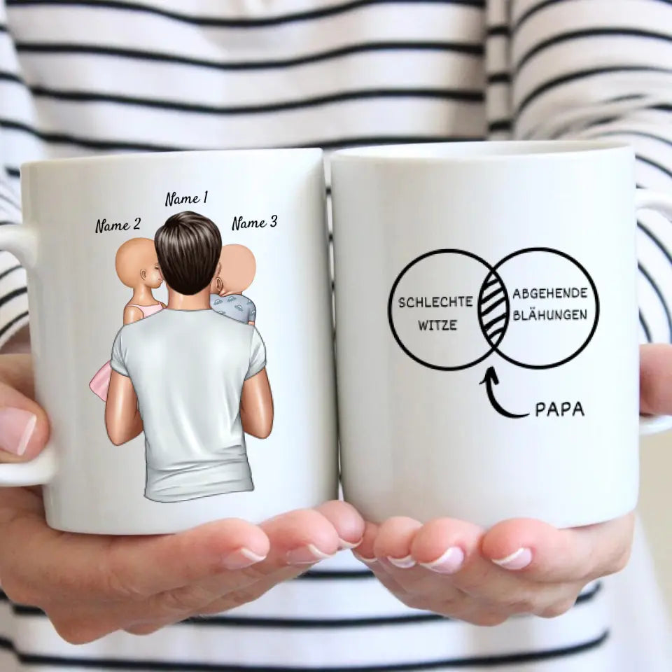 Papa = Schlechte Witze & Abgehende Blähungen - Personalisierte Tasse für Väter (Vatertag 1-4 Kinder)