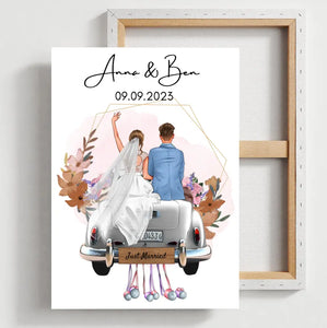 "Just Married" Personalisiertes Poster mit Rahmen zur Hochzeit - Für Ehepaare, Braut & Bräutigam, Geldgeschenk, Hochzeitsgeschenk