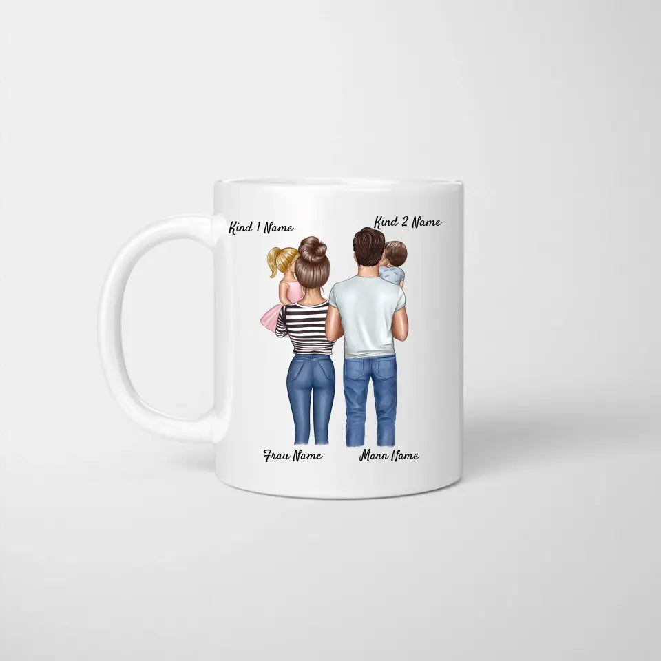 Personalisiert Family Tasse – Blaues Design Für Papa, Mama & 2 Kinder, Ideales Geschenk Zum Muttertag/Vatertag