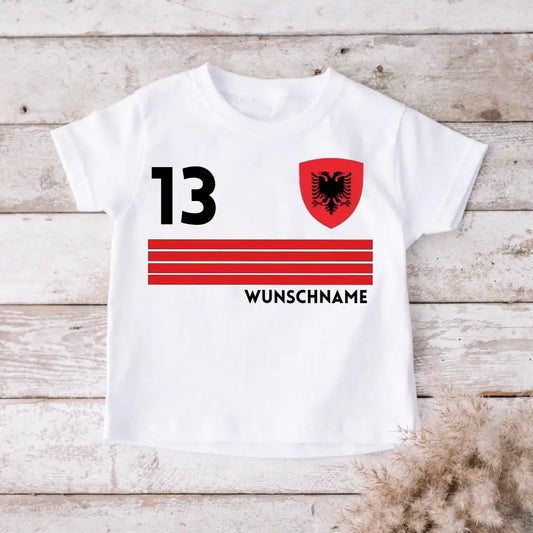 Fußball Albanien T-Shirt Kinder individuell - Personalisiertes Trikot für Kinder (100% Baumwolle)