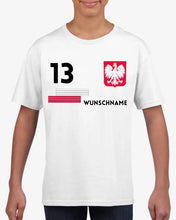 Laden Sie das Bild in den Galerie-Viewer, Fußball EM 2024 Polen T-Shirt Kinder individuell - Personalisiertes Trikot für Kinder (100% Baumwolle)
