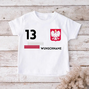 Fußball EM 2024 Polen T-Shirt Kinder individuell - Personalisiertes Trikot für Kinder (100% Baumwolle)