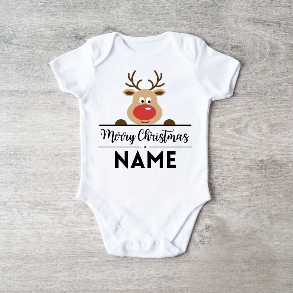 Merry Christmas Baby - Personalisierter Baby-Onesie/ Strampler zu Weihnachten, 100% Bio-Baumwolle