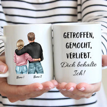 Laden Sie das Bild in den Galerie-Viewer, Getroffen, gemocht, verliebt - Dich behalte ich! - Personalisierte Pärchen-Tasse, individuelles Geschenk Partner
