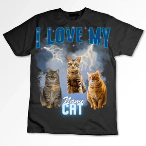 I love my Cat Vintage 90s - Personalisiertes Foto T-Shirt (100% Baumwolle, Unisex)