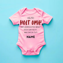 Laden Sie das Bild in den Galerie-Viewer, Holt Oma zur Hilfe - Personalisierter Baby-Onesie/ Strampler, witziges Weihnachtsgeschenk, 100% Bio-Baumwolle
