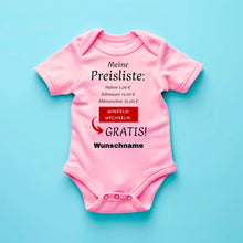 Laden Sie das Bild in den Galerie-Viewer, Baby Preisliste, Windeln wechseln gratis - Personalisierter Baby-Onesie/ Strampler, witziges Weihnachtsgeschenk, 100% Bio-Baumwolle
