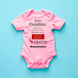 Baby Preisliste, Windeln wechseln gratis - Personalisierter Baby-Onesie/ Strampler, witziges Weihnachtsgeschenk, 100% Bio-Baumwolle