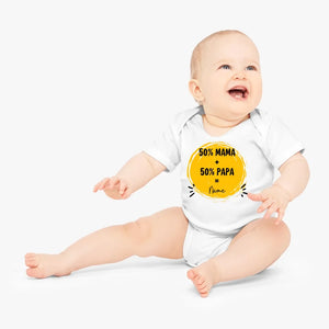 50% Mama + 50% Papa = Ich - Personalisierter Baby-Onesie/ Strampler, 100% Bio-Baumwolle